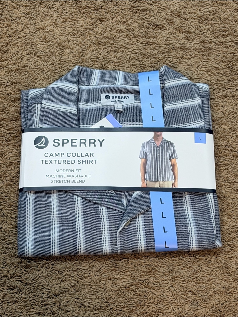 Sperry Men's Textured Stretch Cotton Short Sleeved Camp Collar Shirt L New
